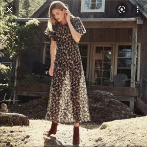 Doen Maxi Dress Black Linnea Womens Size S Ruffle Sleeves Floral Cotton Lilium